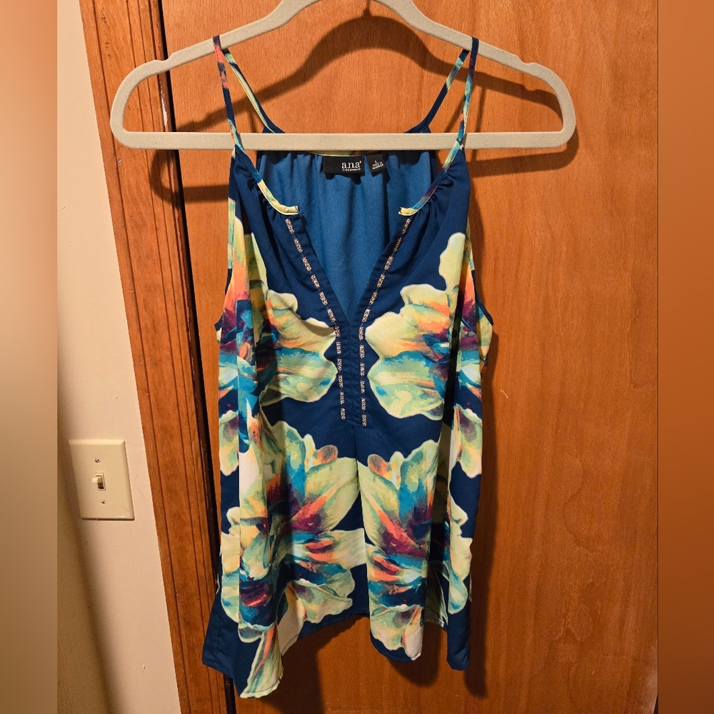 a.n.a Women's Blue Asymmetrical Top Size L